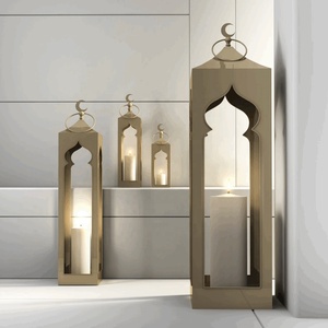 Lanternes porte-bougie en métal personnalisées pour Noël, de haute qualité, faites à la main en fer/acier inoxydable, décorations carrées pour le sol - Product Image 1