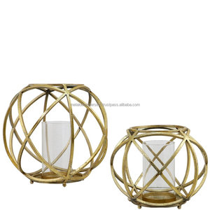 Juego de 2 Huracanes de Mesa en Forma de Cuenco de Metal Hechos a Mano de la Marca MDI con Vidrio para Decoración del Hogar - Product Image 1