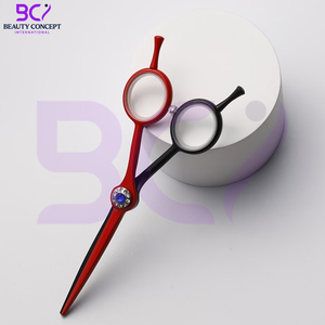 Ciseaux de coiffure noirs et rouges de 13,97 cm, ciseaux de salon à double extrémité, lame étroite, coupe de précision, ciseaux de barbier - Product Image 2