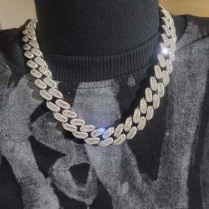 Bijoux fins, moissanite taille brillant, plaqué rhodium, argent S925 18 mm, chaîne à maillons hexagonale style hip-hop pour fiançailles et mariage, 20 pouces, GRA - Product Image 3