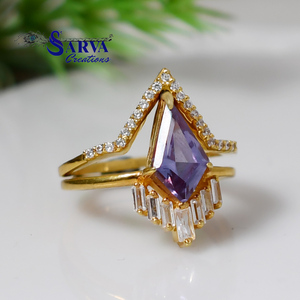 Elegante Anillo de Alejandrita en Forma de Cometa, Plata de Ley 925, Chapado en Oro, Anillo de Compromiso y Boda Vintage con Detalles de Circonita Cúbica - Product Image 5