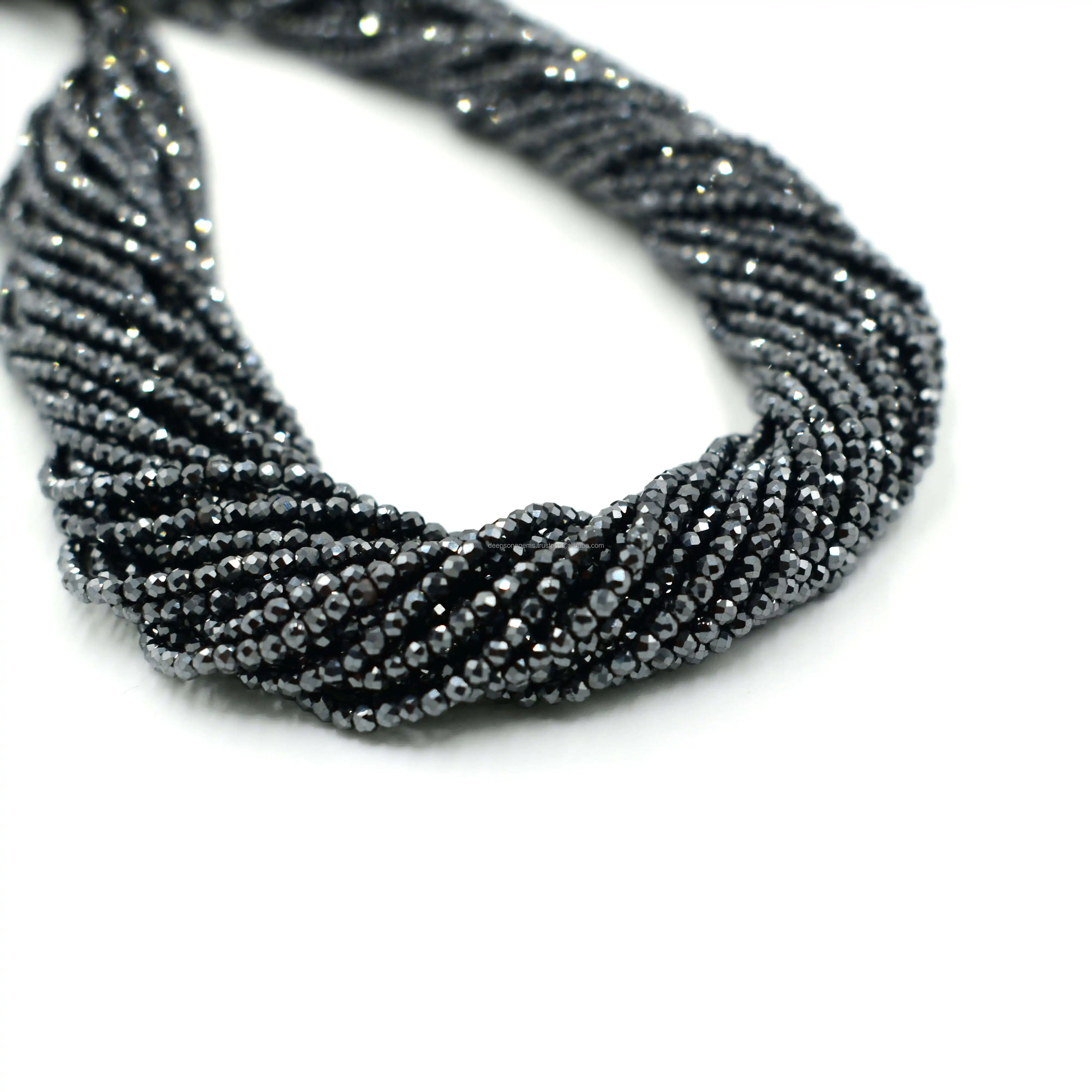 Loose Round Hematite Gun Metal Beads, Polished Faceted Round Stone Beads, Mini Micro Bead Strand For Making Jewellery