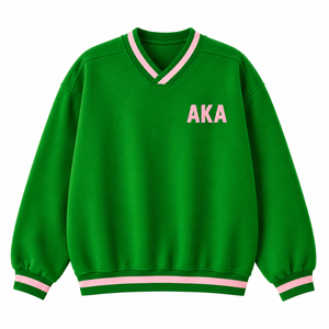 Sweat-shirt universitaire respirant personnalisé Alpha Kapa Alpha Sorority avec logo brodé sur le devant, vert rose, manches longues pour femme - Product Image 4