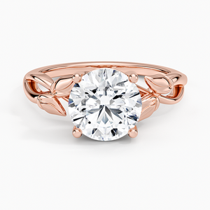 Bague de fiançailles solitaire en or rose avec moissanite taille ronde motif feuille de vigne - Product Image 5