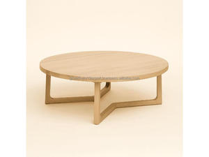 Round Natural Wood Coffee <b>Table</b> with Open Frame Base Modern Minimal Center <b>Table</b> <b>for</b> Living Room Wholesale Custom Design - Product Image 4