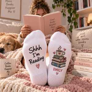 Personalized Unisex Socks Custom Printed Novelty Athletic Socks <b>Book</b> Lover Reading Theme Crew Socks custom OEM/ODM - Product Image 1