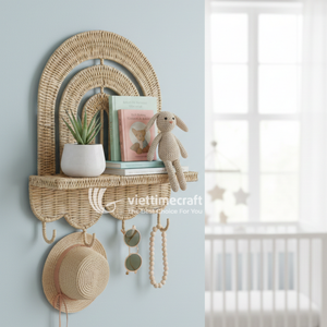 Estante de Pared Multifuncional de Mimbre Arcoíris con Ganchos Colgantes, Estantería Tejida para Cuarto de Niños, Perchero, Decoración de Pared para Habitación Infantil y Baño - Product Image 4