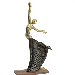 Statue de danseuse abstraite moderne en aluminium, figurine élégante en or et bronze sur socle en bois, sculpture contemporaine pour la décoration de la maison - Product Image 1