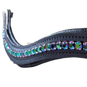 Noir ou marron Bande de front de cheval en cuir vide en forme de canal avec rembourrage doux de vache cousu et cristaux de marque design bling - Product Image 1