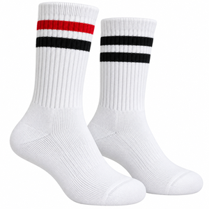 <b>White</b> Knitted High Crew <b>Socks</b> Striped Basketball <b>Sports</b> <b>Socks</b> with Red Black Bands Fully customize - Product Image 4