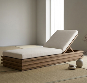 Woodgrad Living Elegant Lavina Lounger Artisan Crafted Natural Wood Finish Comfortable Outdoor Daybed Plush <b>Padding</b> Foldable - Product Image 1