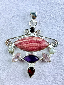 Hypoallergenic Silver 925 Pendant With Rhodochrosite Amethyst <b>Garnet</b> Handmade Artisan Jewelry Best In Price - Product Image 4