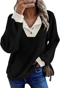Womens Spring Fashion 2026 Womens Long Sleeve <b>Shirts</b> <b>Patchwork</b> Button Up V Neck Sweatshirt Casual Pullover Tops - Product Image 2