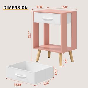 Set of 2 Open Wood Shelf Nightstands with Fabric <b>Storage</b> Drawer Pink Bedroom Side Tables with <b>Storage</b> <b>Bedside</b> Tables - Product Image 5