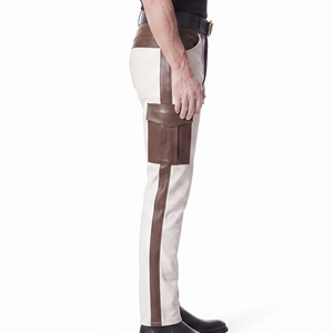 <b>Men's</b> Sporty Mid Waist <b>Leather</b> <b>Pants</b> with Side Pockets High Quality OEM Custom Service - Product Image 3