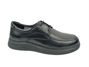 Chaussures habillées en cuir noir pour hommes, style Oxford, bout rond, à lacets, semelle extérieure en caoutchouc amorti, pour le bureau et la carrière, toutes saisons, couleur unie - Product Image 3
