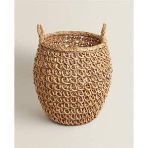 Cesta de Almacenamiento de Paja Tejida a Mano con Diseño Calado para Macetas - Organizador Versátil de Artículos Diversos con Asas Integradas - Product Image 1