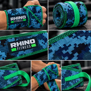 สายรัดข้อมือ RHINO FITNESS ลายพรางสีน้ำเงิน ผลิตจากโพลีเอสเตอร์และผ้าฝ้าย พร้อมแถบตีนตุ๊กแกสำหรับยกน้ำหนัก เพาเวอร์ลิฟติ้ง และออกกำลังกายในยิม - Product Image 6