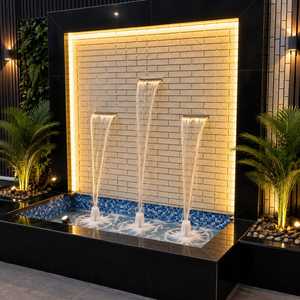 Fontaine murale rectangulaire en marbre sur mesure, cascade à trois lames, moderne, pour l'intérieur et l'extérieur, pour hôtels et centres de villégiature - Product Image 5