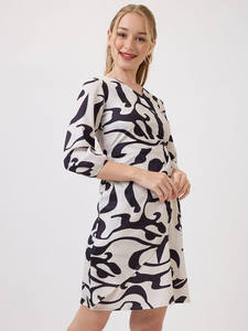 Vestido Midi con Cuello en V para Mujer, Estilo Elegante y Formal, Diseño Floral de Lujo, Manga Corta, Cintura Natural, Ecológico - Product Image 2