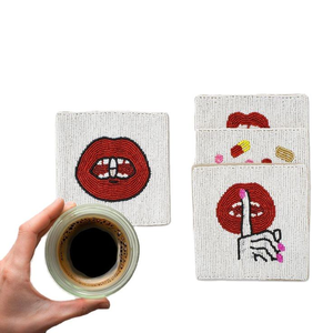 Manteles Individuales Redondos de Textil con Cuentas Hechos a Mano de Lujo al por Mayor, Diseño de Cabeza de Carnero del Zodíaco Aries, Resistentes al Calor, Antideslizantes, Regalos de Decoración para el Hogar - Product Image 4