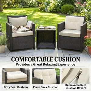 Ensemble de terrasse beige 3 pièces pour l'extérieur et le jardin - Product Image 2