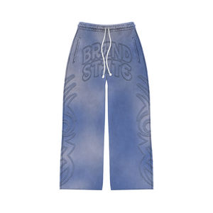 Survêtement de sport pour homme à capuche en molleton épais bleu délavé |   Ensemble d'entraînement personnalisé avec logo imprimé |   Produits de fitness OEM - Product Image 3