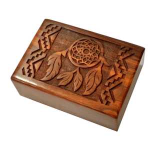 Wooden Jewelry <b>Box</b> Dreamcatcher Design Magnetic Snap <b>Trinket</b> Storage Case Antique Look for Ladies - Product Image 1