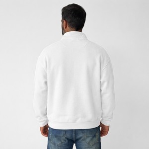 Sweat-shirt demi-zip blanc neige pour homme, coupe décontractée, coton premium, molleton bouclette, col montant, pull décontracté minimaliste, automne-hiver - Product Image 4