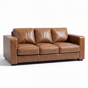 Sofá Moderno para Sala de Estar en Cuero Vacuno Genuino con Brazos Cuadrados, Estructura Sólida y Diseño Refinado para Muebles Contemporáneos - Product Image 1