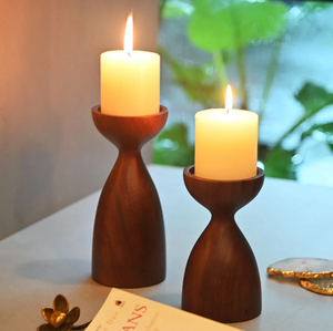 Supports de bougies classiques en bois, vente en gros, artisanaux, rustiques, pour bougies pilier - Product Image 5