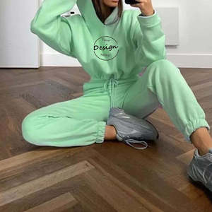 ชุดเซ็ตสเวตสูทลำลองสีชมพูแบบโอเวอร์ไซส์สำหรับคนท้อง แขนยาว ผ้าฟลีซ ผ้าฝ้าย - Product Image 5