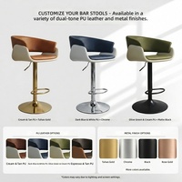 Tabouret de bar DM vintage en cuir PU avec accoudoirs et repose-pieds, hauteur réglable par vérin à gaz, base noire mate, pour cuisine et bar