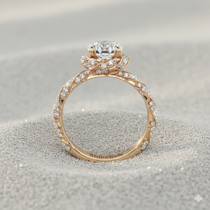 Bague de fiançailles avec halo de diamants pavés torsadés - Product Image 4