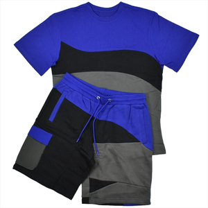 Ensemble T-shirt et short sportif color block pour homme, col rond, séchage rapide, polyester élasthanne, tenue d'été 2026, vente en gros - Product Image 1