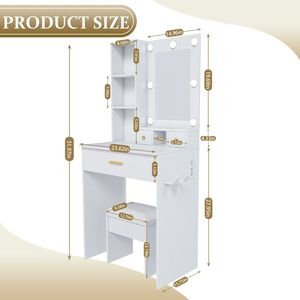 Compact Adjustable LED Light Vanity <b>Table</b> with Power Outlet and Hairdryer Holder Stool for Small Spaces-<b>Makeup</b> Vanities - Product Image 2