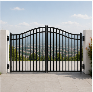 Portail double moderne en fer forgé noir, robuste, en acier thermolaqué, pour entrée sécurisée - Product Image 4