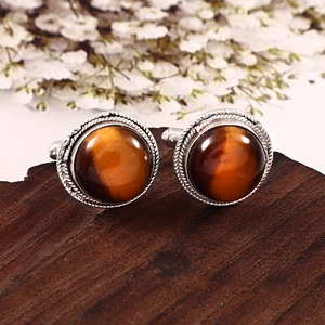 Mancuernillas de Ojo de Tigre Natural para Hombre, con Piedras Preciosas, de Latón de Lujo, Color Marrón, para Bodas, Fiestas de Cumpleaños, Regalo para Novios, Joyería Personalizada - Product Image 3