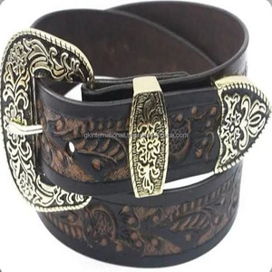 Cinturón de herramientas de cuero occidental de diseñador en relieve floral tallado a mano de lujo para unisex con hebilla y lazo antiguo elegante de 3 piezas - Product Image 6