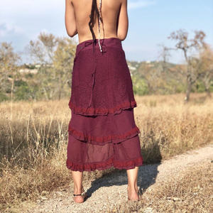 Jupe portefeuille ajustable à volants superposés pour femme, style bohème, en coton, pour festival, tenue d'elfe, à prix d'usine - Product Image 3