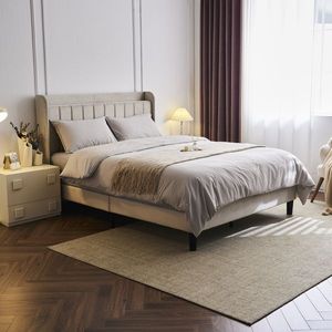 Full-Size Velvet Upholstered Platform Bed with Charging Station Storage Shelf Vertical Channel Tufted Wingback Bed Frame - Product Image 3