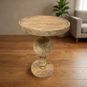 Handmade Wood Coffee <b>Table</b> With <b>Round</b> <b>Top</b> And Ball Base Scandinavian Modern Living Room Furniture - Product Image 6