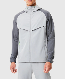 Men's Gray Polyester Tracksuit Set Full <b>Zip</b> <b>Hooded</b> Sporty Windbreaker Jacket and Pants with Side Pockets Quick Dry Design - Product Image 2