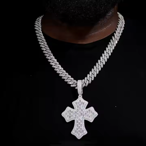 Silver Moissanite <b>Cross</b> Pendant <b>Chain</b> Necklace Rhodium Plated Hip Hop Jewelry for <b>Men</b> Wedding Gift Anniversary - Product Image 1