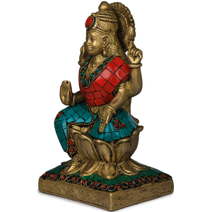 Escultura hecha a mano de la diosa Lakshmi de 7 pulgadas en latón hecha en India para regalar - Product Image 3