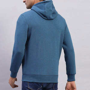 Sweat-shirt à capuche zippé pour homme, bleu, tricoté, manches régulières, couleur unie, style automne - Product Image 2