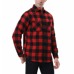 Camisa de Franela Delgada a Cuadros Negros y Rojos de Tela Suave 100% Algodón, Camisas Casuales a Cuadros Personalizadas para Hombre, Camisas de Vestir - Product Image 1