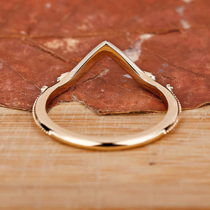 Chevron Diamond Wedding Band V Shaped <b>Stacking</b> <b>Ring</b> Minimalist Curved Bridal Band 14K Gold Plated Moissanite Solitaire IGI - Product Image 3
