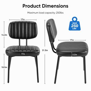 Ensemble de 2 chaises de salle à manger modernes du milieu du siècle, chaises de cuisine en similicuir avec structure solide pour salon, noir - Product Image 3