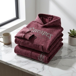 <b>Men's</b> Oversized <b>Burgundy</b> Acid Wash <b>Hoodie</b> Tracksuit Sets Heavyweight Streetwear Cotton Jogger Matching Sweat Suit Custom Apparel - Product Image 4